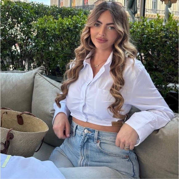 🦋 Bloggers’ Favorite 🦋 ZARA BELTED CROPPED GABARDINE SHIRT ZW COLLECTION SZ M - Picture 7 of 13